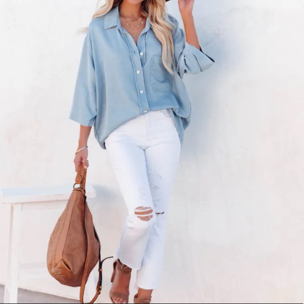 Vici Mirielle Cotton Blend Chambray button down top.